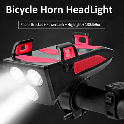 Bicycle Light USB Rechargeable LED Bike Headlight Horn Phone