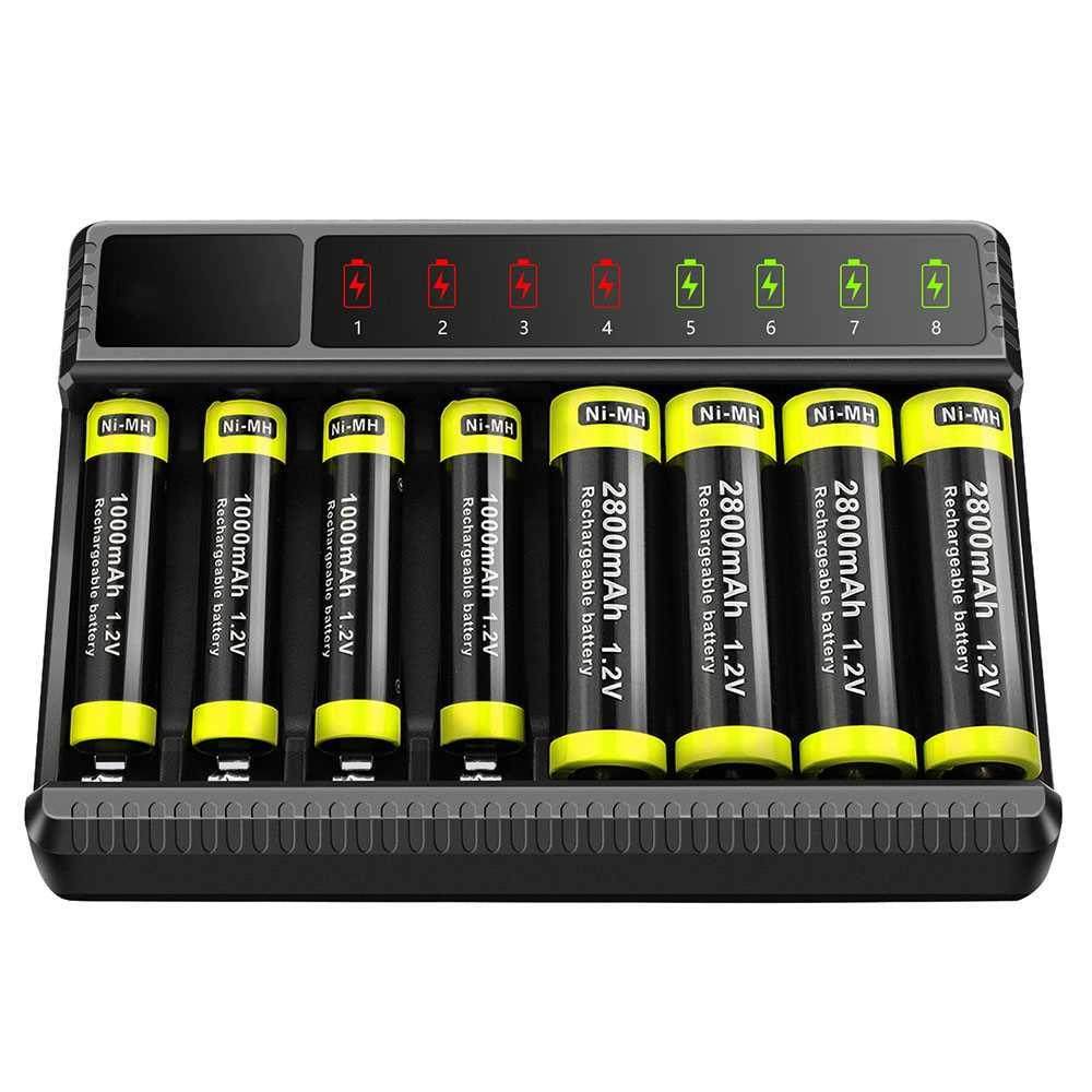 8 Slot Smart Battery Charger LED Display for AA/AAA NiMH Rec