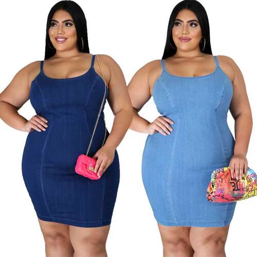 XL-5XL XL ladies' sexy dress with condole belt大码牛仔连衣裙