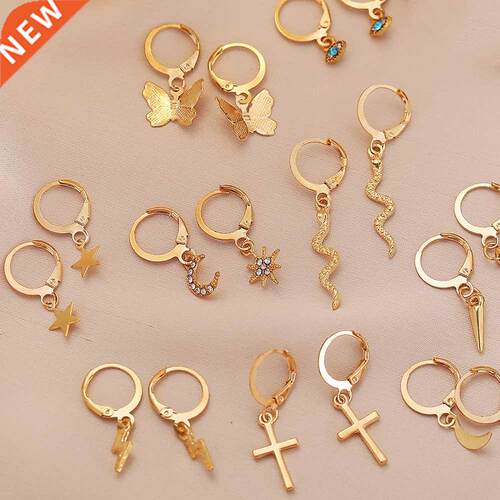 Fashion Bohemian Gold Color Cross Crystal Eyes Moon Pendant