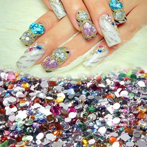 2000Pcs Shiny Nail t Mixed Shape Flat Back Rhinestones