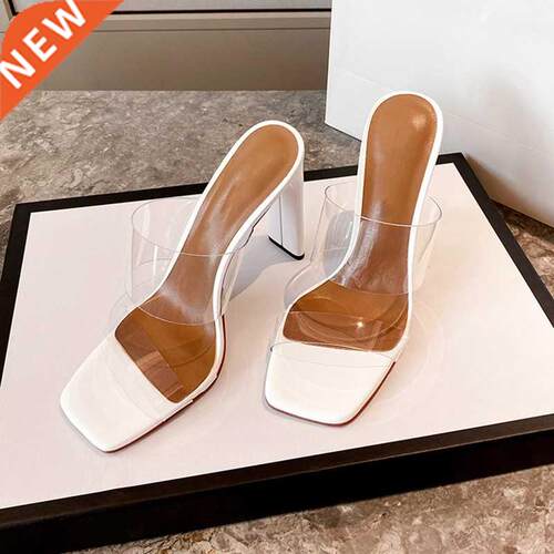 2021 new summer transparent sandals women's middle heel