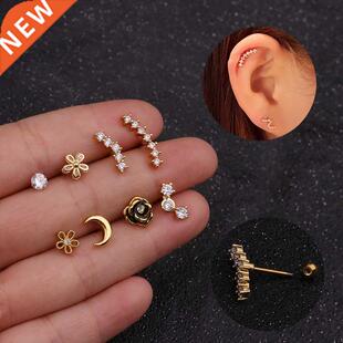1PC Gold/Silver Color New Design Cz Curved Bar Cartilage Ear