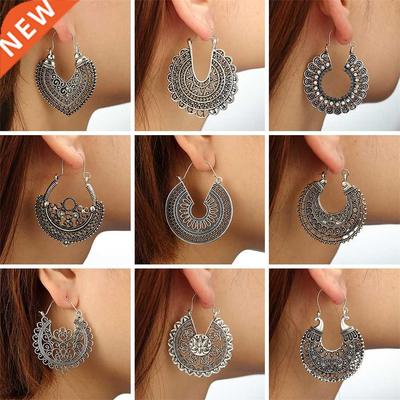 HuaTang Vintage Ethnic Earring Geometric Antique Silver Colo