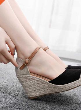 Crystal Queen Women Suede Wedges High Ankle Toe Casual Slope