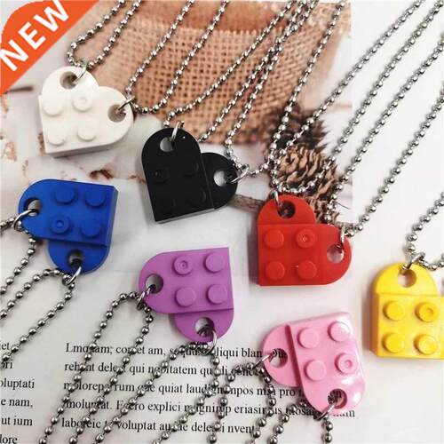 2Pcs Cute Love Heart Brick Pendant Necklace for Couples Frie