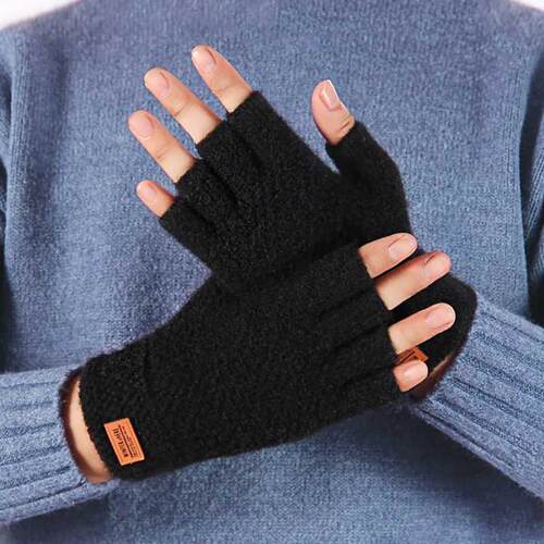 Winter Fingerless Gloves For Men Knitted Half Finger Glove W