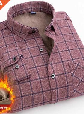 14-Color Men's Large Size Fleece Warm Plaid Shirt Classic St