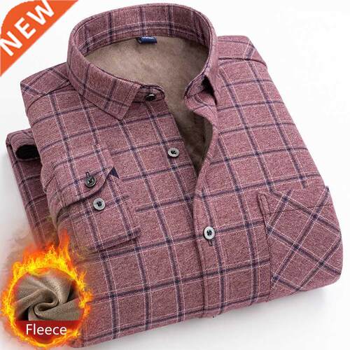 14-Color Men's Large Size Fleece Warm Plaid Shirt Classic St