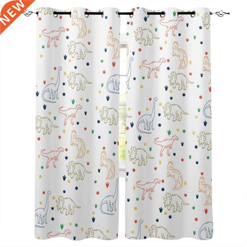 Jurassic Cartoon Dinosaur Children Window Curtains Kitchen