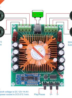 luetooth 5.0 Power plifier oard 50W*2+50W*2 4 Channel TD