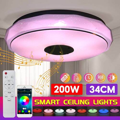 200W 4cm RGB Dimmable Music LED Ceiling Lamp Remote & AP