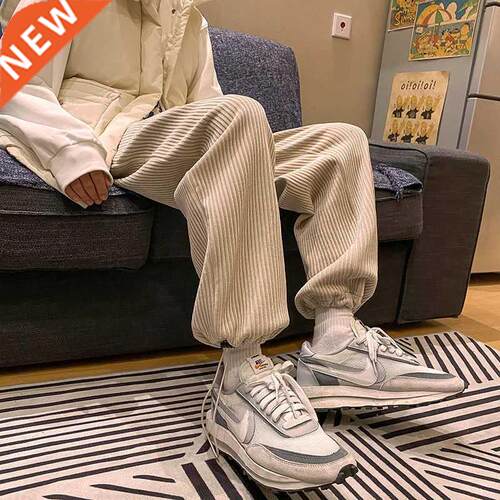 Privathinker Man Casual Tie Leg Straig Pants Woman Corduro