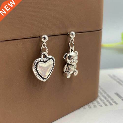 Vintage Peach Heart Bear Asymmetry Earrings nd Jewelry Gift