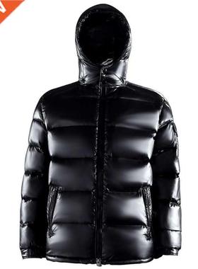 Men's Warm Jacket Shny Wnter Coat Hood Whte Duck Down Bra