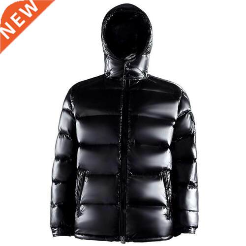 Men's Warm Jacket Shny Wnter Coat Hood Whte Duck Down Bra