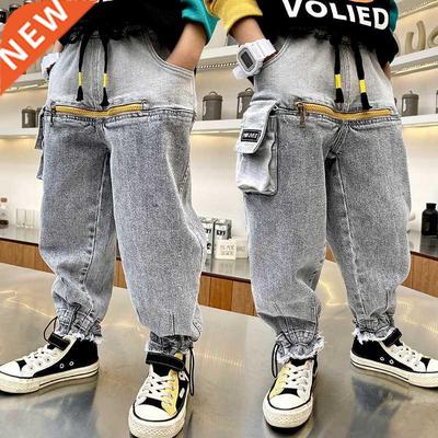 Big Boys Jeans Patchwork Pocket Cargo Pants Casual Zip Decor
