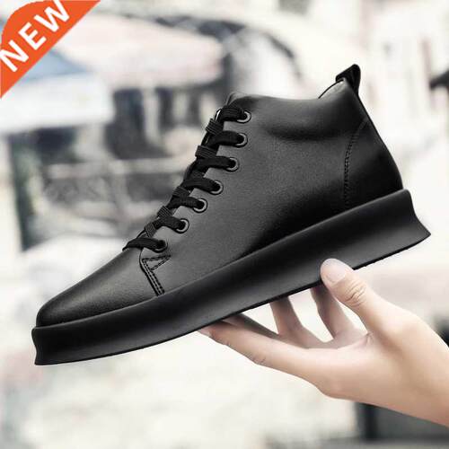 High quality all Black Men's leather casual shoes Increase S