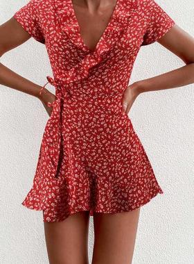 Summer Women’s Floal A-Line Dress Sweet Elegant Floral Ruff