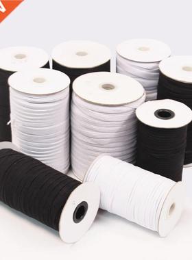5M 3-50mm Flt Elstic Bnds Blck White Nylon Rubber Wist