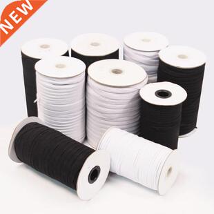 5M 3-50mm Flt Elstic Bnds Blck White Nylon Rubber Wist