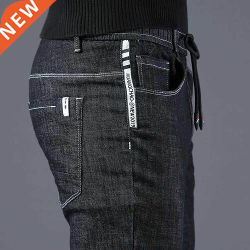 Black Skinny Jeans Men Slim Fit Elastic Waist Denim Jeans f