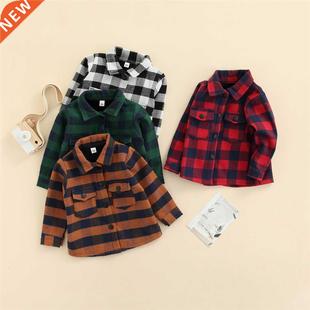 1-5Years Baby Boys Coat Long Sleeve Plaid Lapel Neck Chest