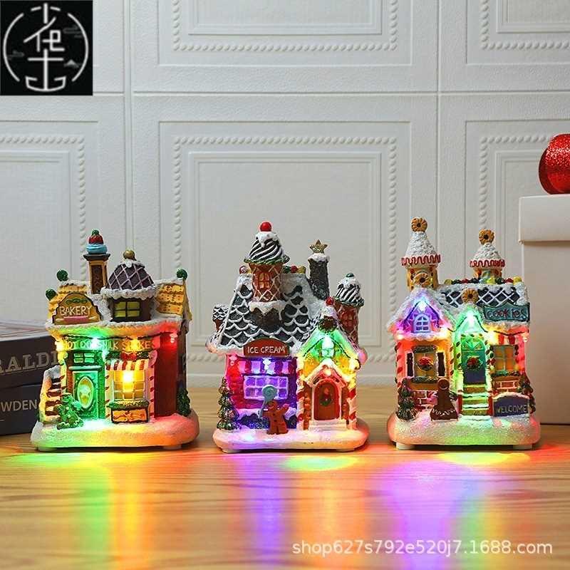 Christmas decorations LED lights snow biscuit house luminous