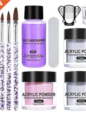 Acrylic Powder with Liquid Monomer Set Nail Brush Forms Tips