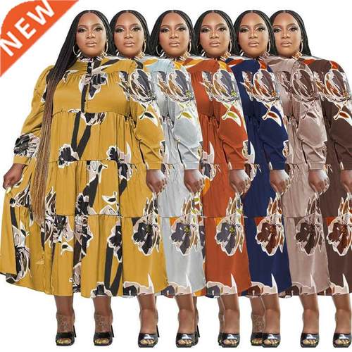 Xl-5xl plus size autumn/Winter floral print dress for ladies