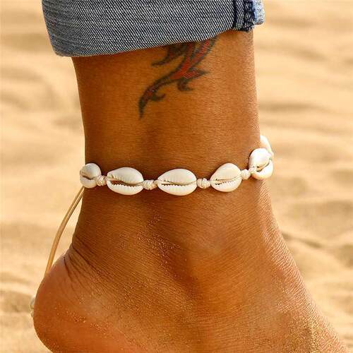 Bohemian Shell Anklets for Women Handmade Leather Woven Natu