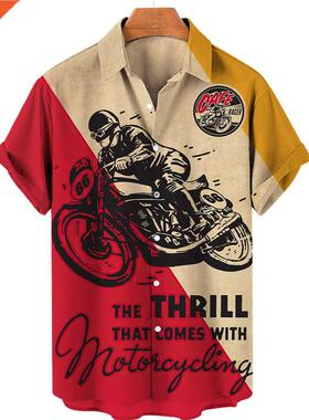 Hawaiian Shirts for Men Vintage Printing 3D Motorcycle Tee T