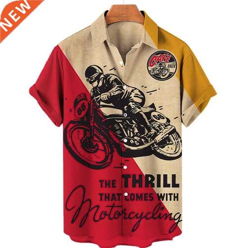 Hawaiian Shirts for Men Vintage Printing 3D Motorcycle Tee T