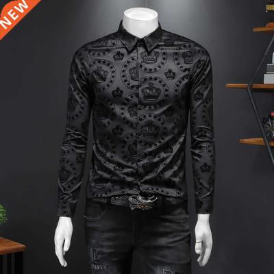 Luxury Black Crown Flocking Men Shirts Business Formal Dress