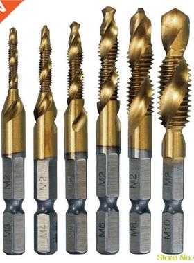 6Pcs HSS 6542 Ttanum Coated M3-M10 Combnaton Hex Drll B
