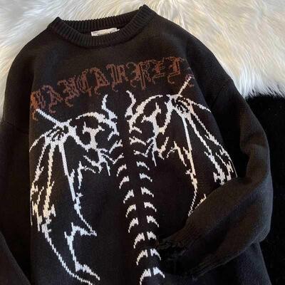 New Hip Hop Setwear Knitted Sweater men Gothic Letter Bat Sk