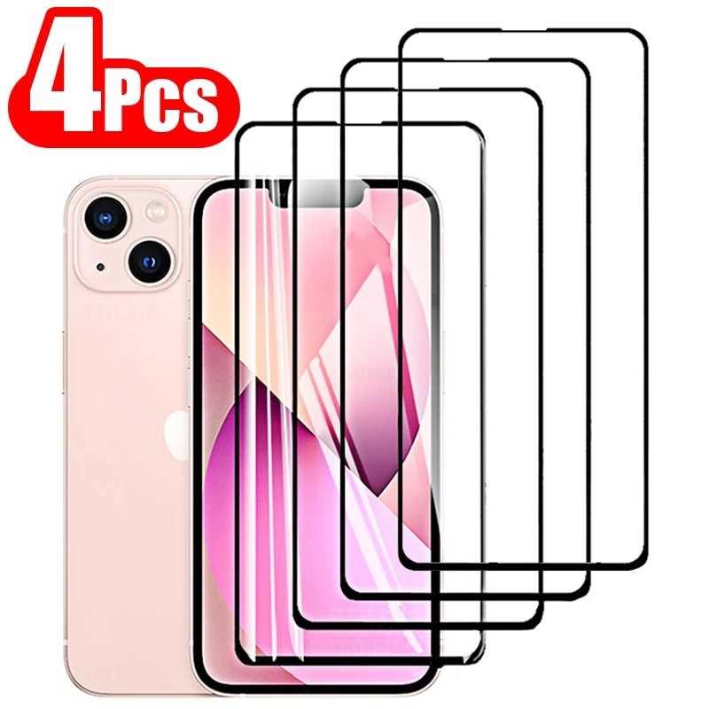 4Pcs Full ver Protective Glass On For iPhone 13 12 11 Pro Ma