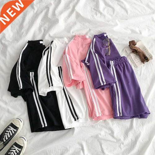 Summer Striped Trcksuit Set For Women Short Sleeve T Shirt
