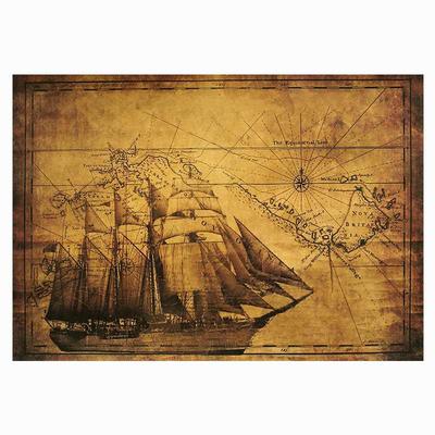 Ancient sailing ship nautical line kraft poster retro bar ca