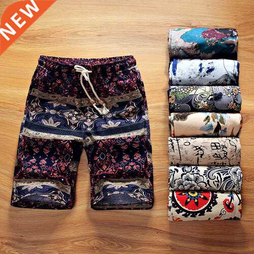 2022 Summer New Boutique Flower Cotton Linen Men's Casual Be