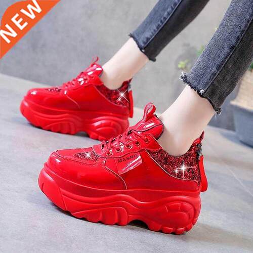 New Women Glitter Sneakers Casual Female Lace Up Zipper Plat