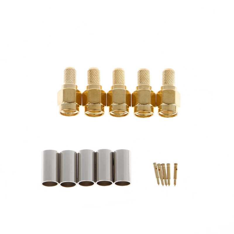 5 Pcs SMA Male Plug RF Coaxial Connector Crimp For RG58 RG14