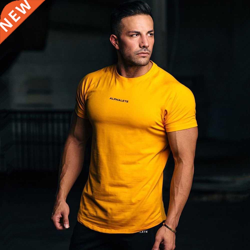 Gym Cotton t shirt Men Fitness Workout Skinny Short sleeve T