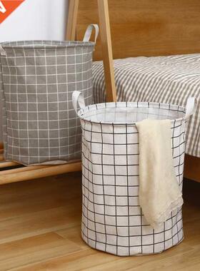 Cotton Linen Dirty Laundry Basket Foldable Round Waterproof