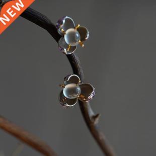 Inspired design silver inlaid crystal natural chalcedony ova