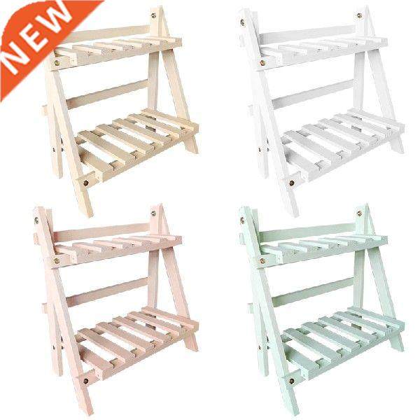 2 Tier Wood Storage Shelf Desktop Wooden Rack Plant Pot