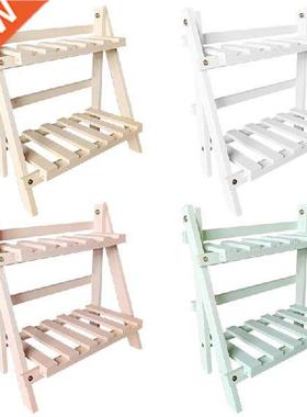 2 Tier Wood Storage Shelf Desktop Wooden Rack Plant Pot
