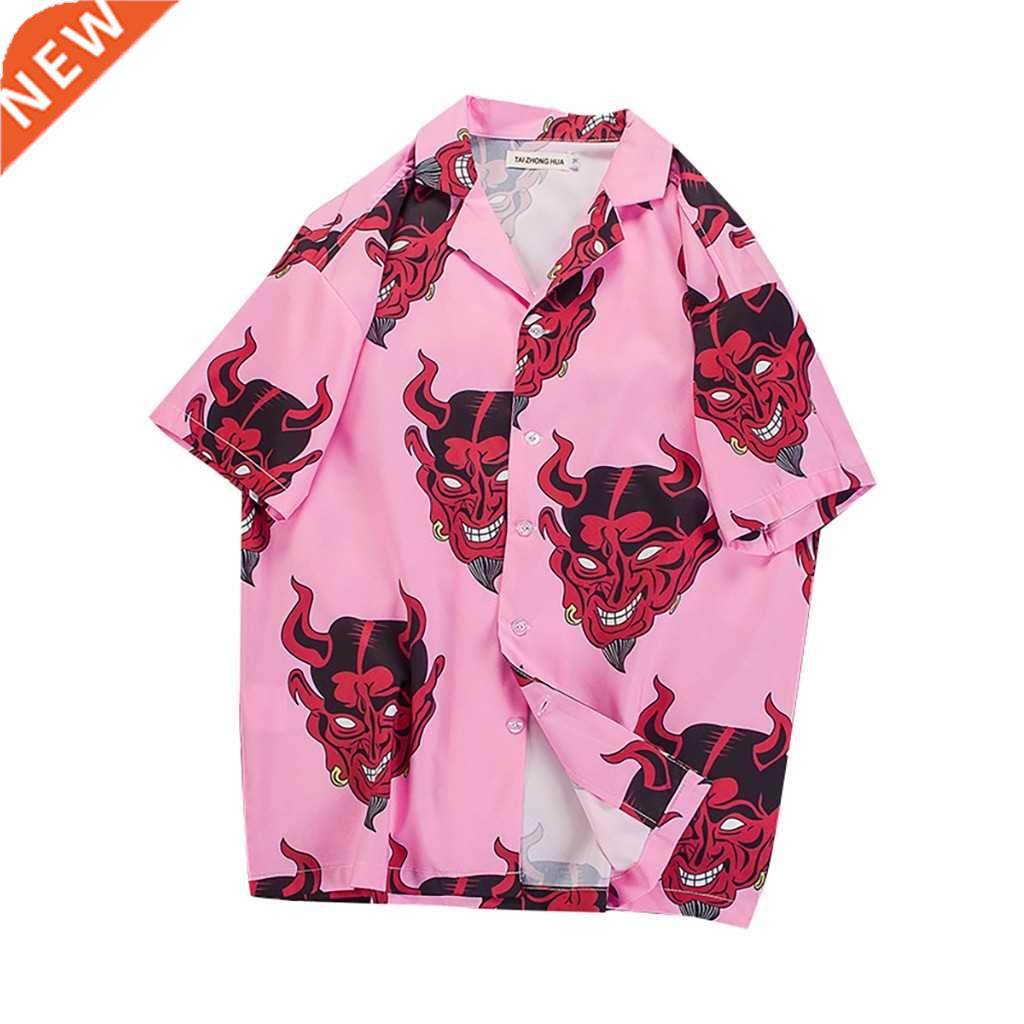 harajuku shirts for men hip hop devil anime printing shirt b