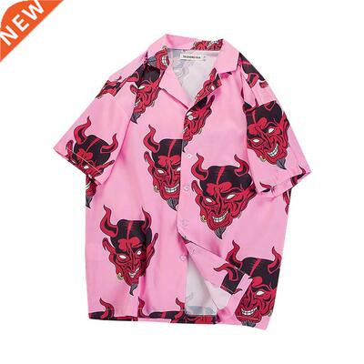 Harajuku Shirts For Men Hip Hop Devil Anime Printing Shirt B