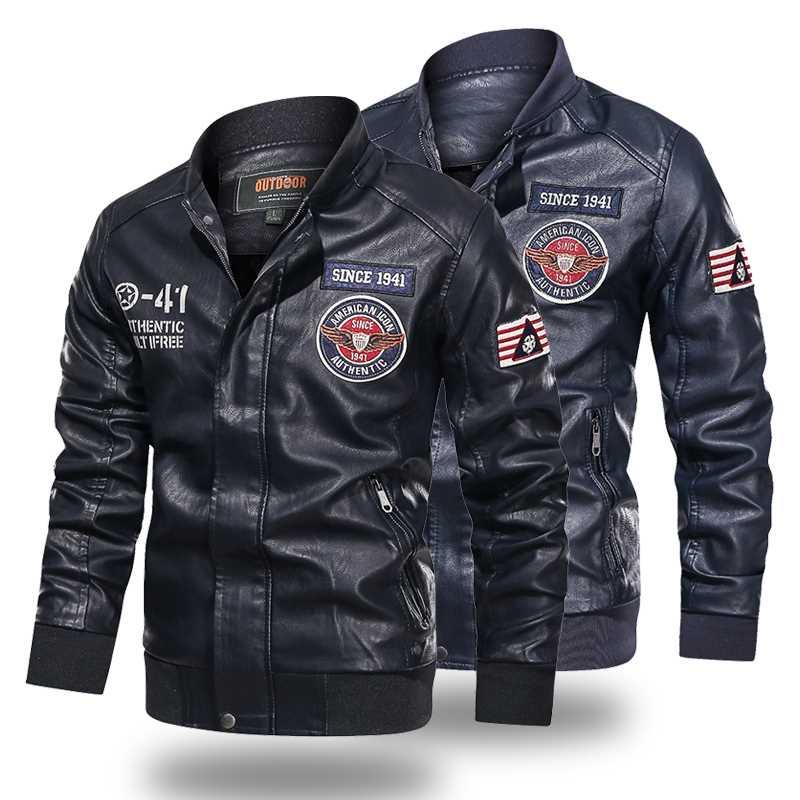 Leather Jacket Men Baseball Jacket Embroidered Pu Coats Men'